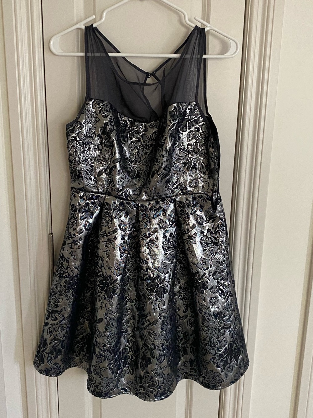 Paraella Black and Silver Floral Fit-and-Flare Cocktail Dress